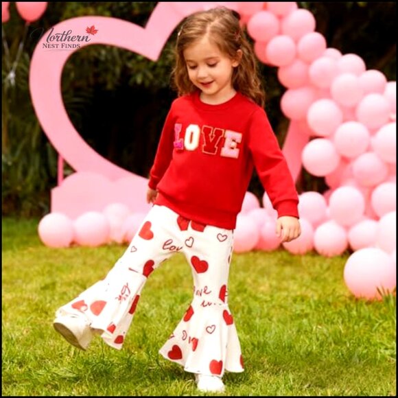 Toddler Girls Sweatshirt and Flare Pants Set, Cotton Blend, Elastic Waist - Picture 4 of 6